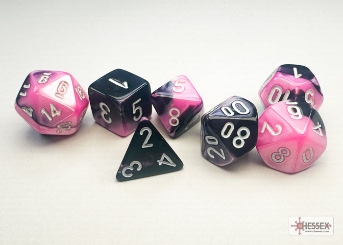 Chessex Gemini Mini-Polyhedral Black-Pink/white 7-Die Set