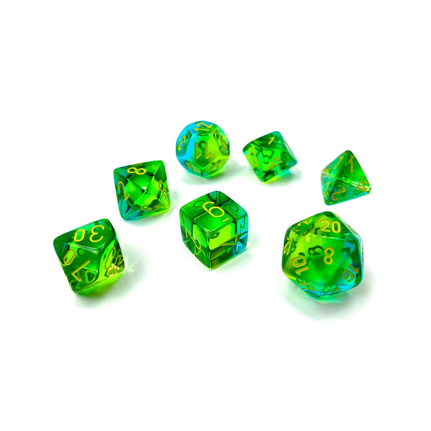 Set 7 Dadi D&D traslucenti Chessex Green-Teal/yellow  26466