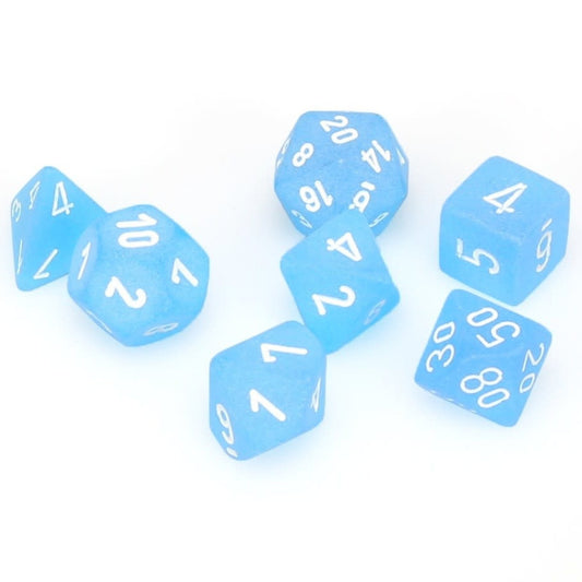 Chessex Frosted Mini-Polyhedral Caribbean Blue/white 7-Die Set