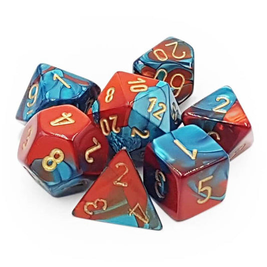 Chessex Gemini Mini-Polyhedral Red-Teal/gold 7-Die Set